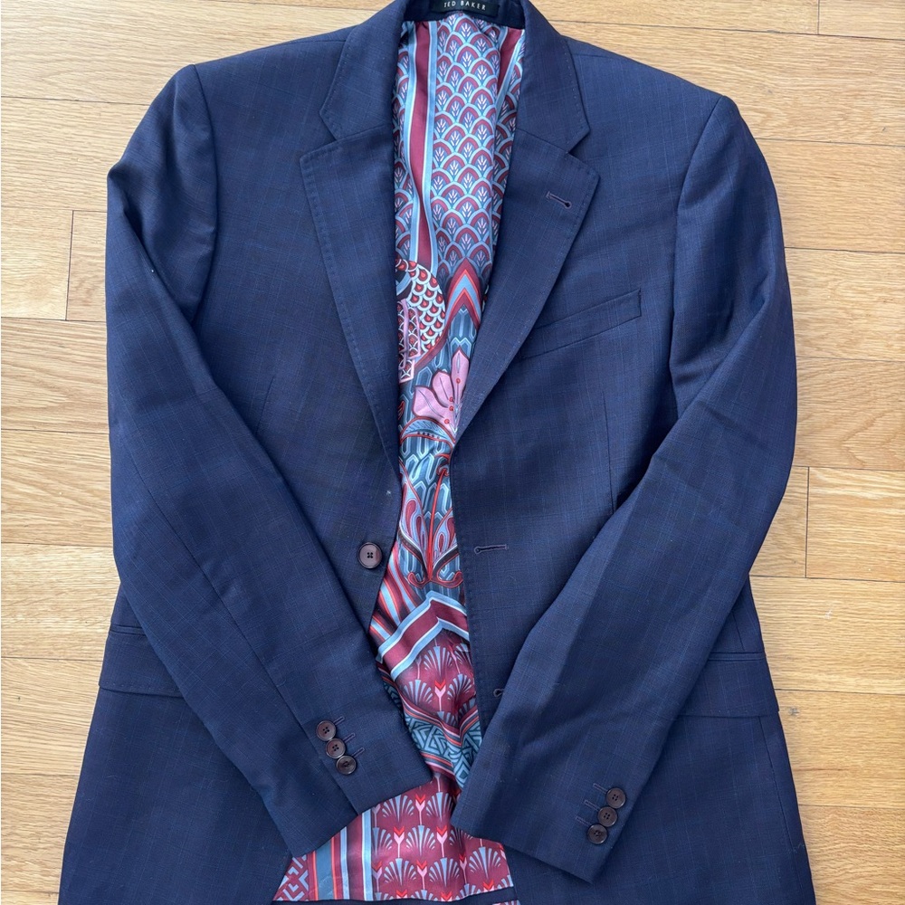 Ted Baker Dark Blue Men's Blazer with Patterned Lining